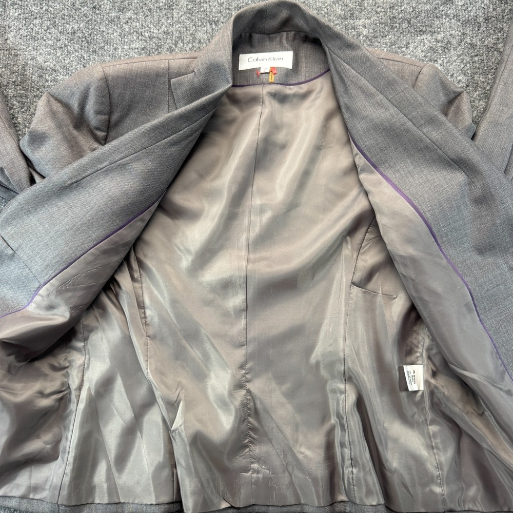 Calvin Klein Two Piece Blazer & Skirt Set Womens 2 Gray Professional Business - Picture 7 of 16